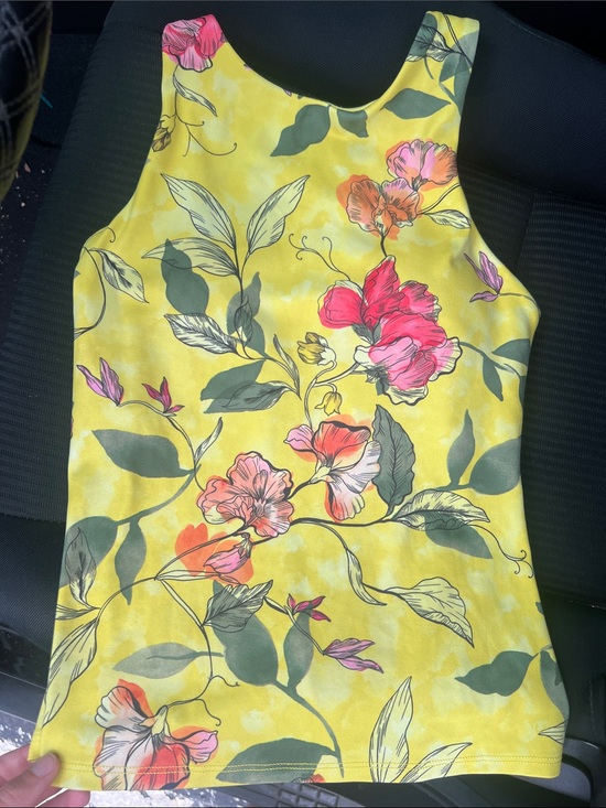 Athleta Tops - ‼️EUC: Athleta Yellow Iris Floral Racerback Yoga Tank Top Built-in Bra - S